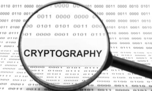 magnifying glass over the word cryptography