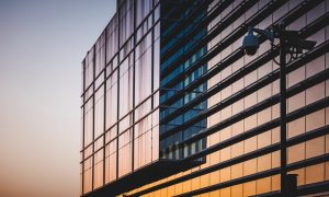 picture of a building with a camera off of the side